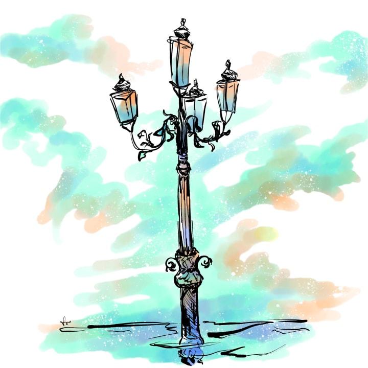 A digital watercolour drawing of a lantern