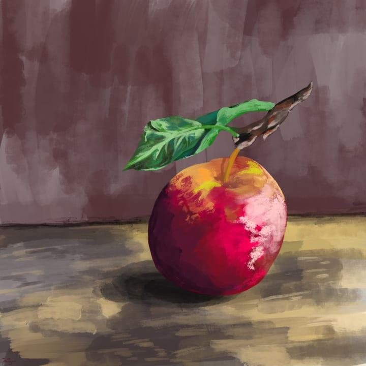 A still life of an apple as a digital painting