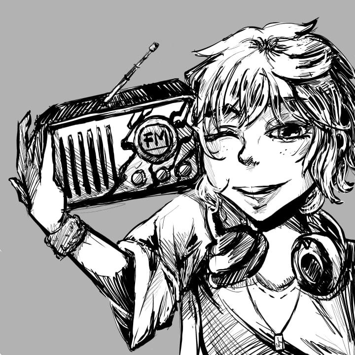 A digital drawing of a boy holding a retro radio