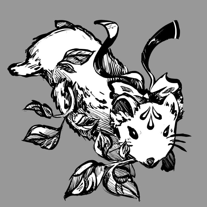 A cute illustation of a mouse in black and white