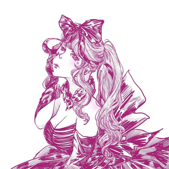 A digital illustration of a girl dressed for a fancy party
